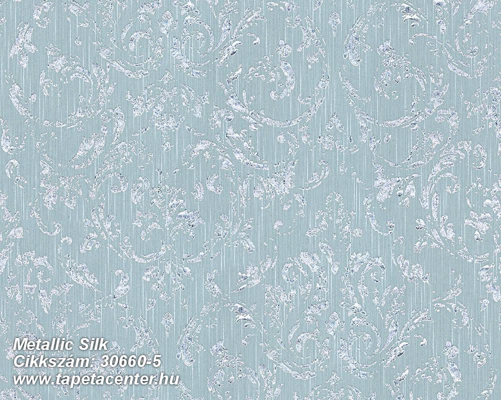 Barokk-klasszikus,csillámos,különleges felületű,különleges motívumos,valódi textil,ezüst,kék,vlies tapéta 